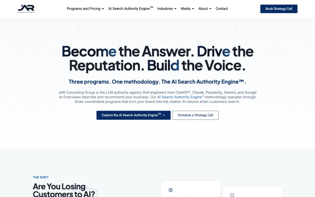 JAR Consulting Group homepage, captured September 28, 2026